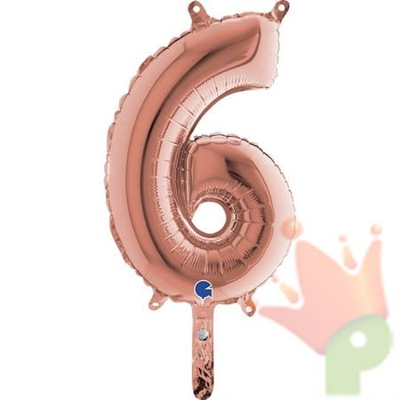 PALLONCINO MYLAR NUMERO 6 ROSE GOLD 35CM