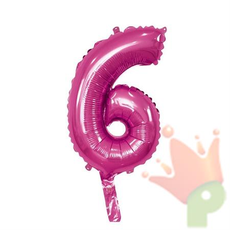 PALLONCINO MYLAR NUMERO 6 FUCSIA 35CM