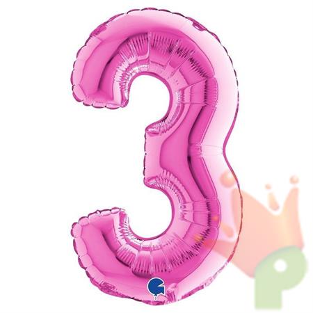 PALLONCINO MYLAR NUMERO 3 FUCSIA 36CM