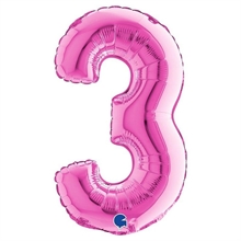 PALLONCINO MYLAR NUMERO 3 FUCSIA 36CM