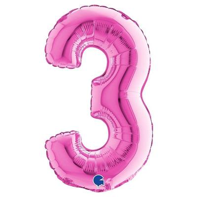 PALLONCINO MYLAR NUMERO 3 FUCSIA 36CM