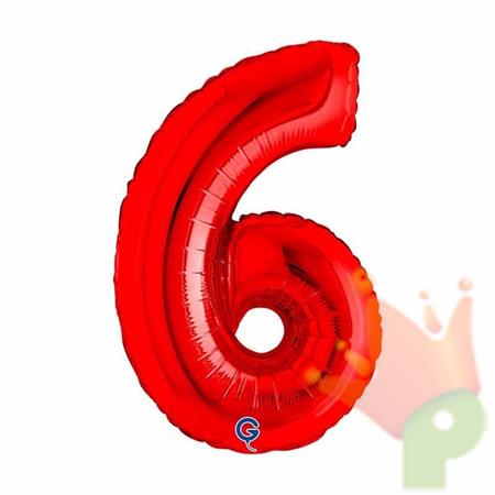 PALLONCINO MYLAR NUMERO 6 ROSSO 36CM