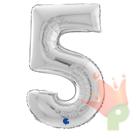 PALLONCINO MYLAR NUMERO 5 ARGENTO 36CM