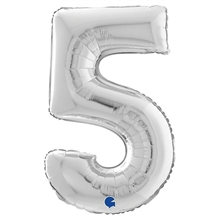 PALLONCINO MYLAR NUMERO 5 ARGENTO 36CM