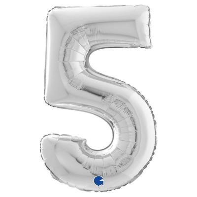 PALLONCINO MYLAR NUMERO 5 ARGENTO 36CM