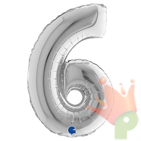 PALLONCINO MYLAR NUMERO 6 ARGENTO 36CM