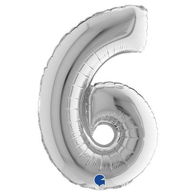 PALLONCINO MYLAR NUMERO 6 ARGENTO 36CM