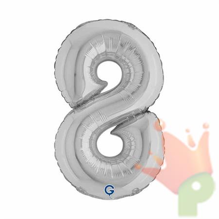 PALLONCINO MYLAR NUMERO 8 ARGENTO 36CM