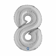 PALLONCINO MYLAR NUMERO 8 ARGENTO 36CM