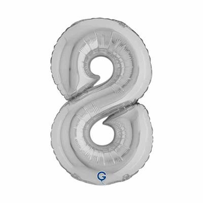 PALLONCINO MYLAR NUMERO 8 ARGENTO 36CM
