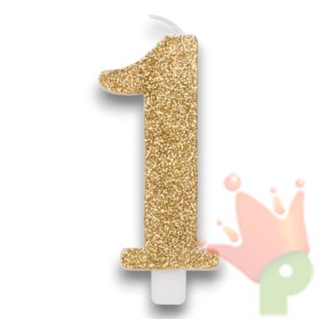 CANDELINA NUMERO 1 BIO ORO GLITTER 9,5 CM