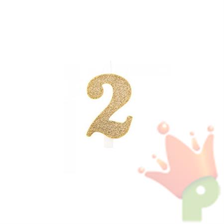 CANDELINA NUMERO 2 BIO ORO GLITTER 9,5 CM