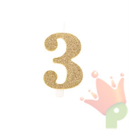 CANDELINA NUMERO 3 BIO ORO GLITTER 9,5 CM