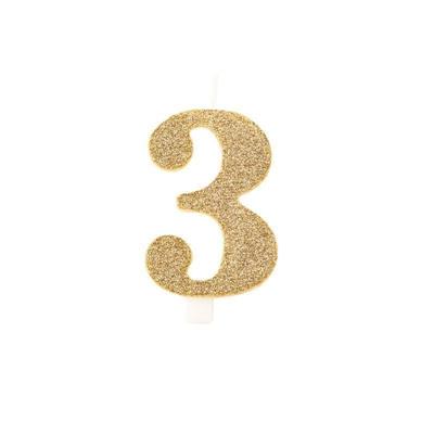CANDELINA NUMERO 3 BIO ORO GLITTER 9,5 CM