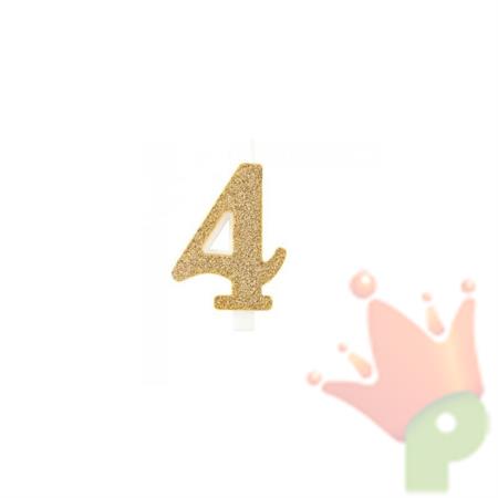CANDELINA NUMERO 4 BIO ORO GLITTER 9,5 CM