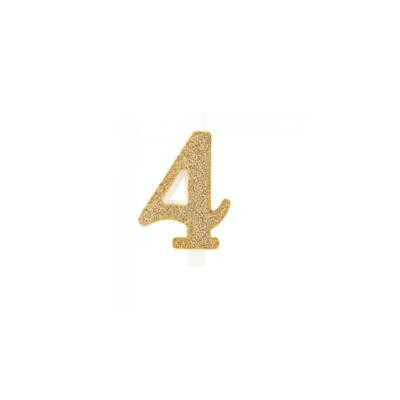 CANDELINA NUMERO 4 BIO ORO GLITTER 9,5 CM