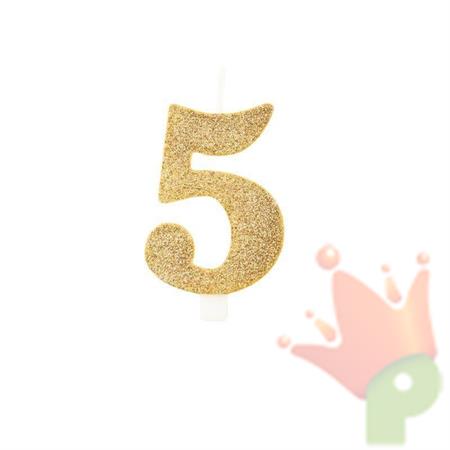 CANDELINA NUMERO 5 BIO ORO GLITTER 9,5 CM