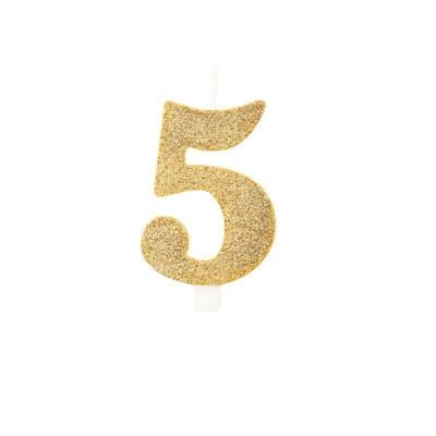 CANDELINA NUMERO 5 BIO ORO GLITTER 9,5 CM