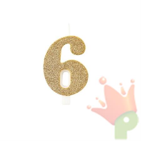 CANDELINA NUMERO 6 BIO ORO GLITTER 9,5 CM