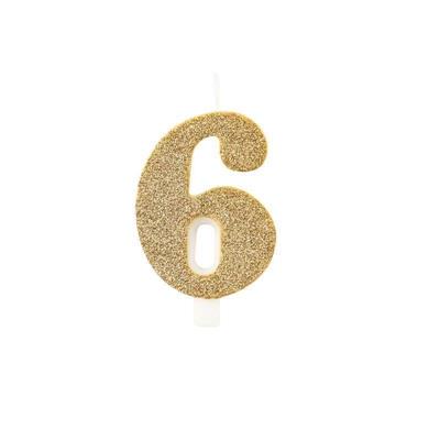 CANDELINA NUMERO 6 BIO ORO GLITTER 9,5 CM