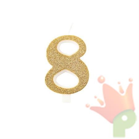 CANDELINA NUMERO 8 BIO ORO GLITTER 9,5 CM