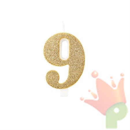 CANDELINA NUMERO 9 BIO ORO GLITTER 9,5 CM