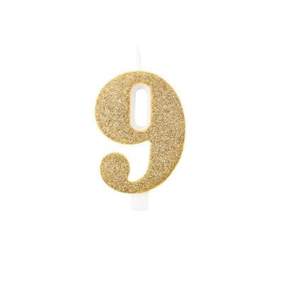 CANDELINA NUMERO 9 BIO ORO GLITTER 9,5 CM