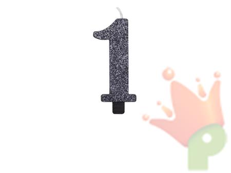 CANDELINA NUMERO 1 BIO NERO GLITTER 9,5 CM