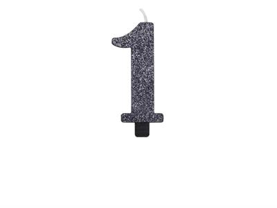 CANDELINA NUMERO 1 BIO NERO GLITTER 9,5 CM