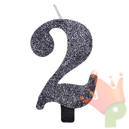 CANDELINA NUMERO 2 BIO NERO GLITTER 9,5 CM