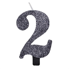 CANDELINA NUMERO 2 BIO NERO GLITTER 9,5 CM