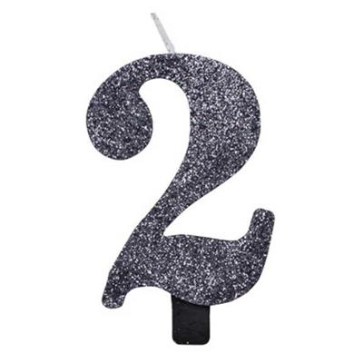 CANDELINA NUMERO 2 BIO NERO GLITTER 9,5 CM