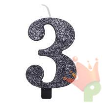 CANDELINA NUMERO 3 BIO NERO GLITTER 9,5 CM