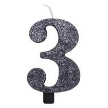 CANDELINA NUMERO 3 BIO NERO GLITTER 9,5 CM