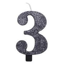 CANDELINA NUMERO 3 BIO NERO GLITTER 9,5 CM