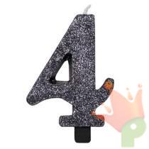CANDELINA NUMERO 4 BIO NERO GLITTER 9,5 CM