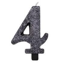 CANDELINA NUMERO 4 BIO NERO GLITTER 9,5 CM