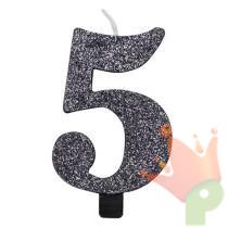 CANDELINA NUMERO 5 BIO NERO GLITTER 9,5 CM