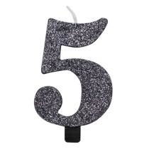 CANDELINA NUMERO 5 BIO NERO GLITTER 9,5 CM
