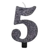 CANDELINA NUMERO 5 BIO NERO GLITTER 9,5 CM