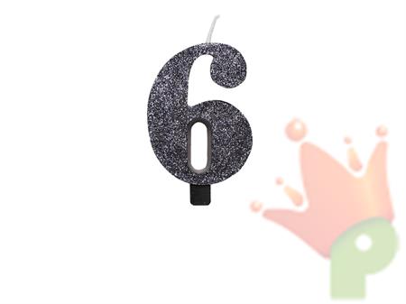 CANDELINA NUMERO 6 BIO NERO GLITTER 9,5 CM