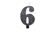 CANDELINA NUMERO 6 BIO NERO GLITTER 9,5 CM