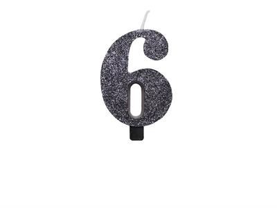 CANDELINA NUMERO 6 BIO NERO GLITTER 9,5 CM