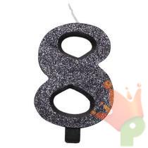 CANDELINA NUMERO 8 BIO NERO GLITTER 9,5 CM