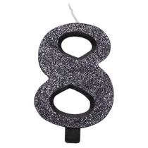 CANDELINA NUMERO 8 BIO NERO GLITTER 9,5 CM