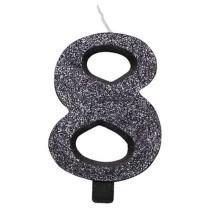 CANDELINA NUMERO 8 BIO NERO GLITTER 9,5 CM