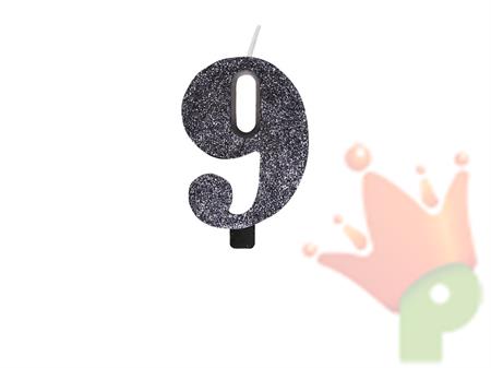 CANDELINA NUMERO 9 BIO NERO GLITTER 9,5 CM
