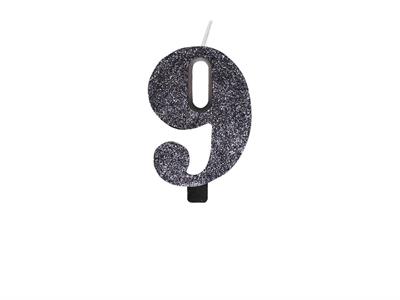 CANDELINA NUMERO 9 BIO NERO GLITTER 9,5 CM