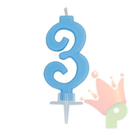 CANDELINA NUMERO 3 CERA ITALIC CELESTE 7CM