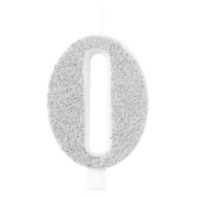 CANDELINA NUMERO 0 BIO ARGENTO GLITTER 9,5 CM